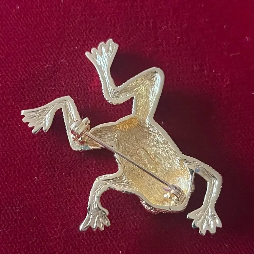 Christian Dior 1980s Vintage Textured Vivid Cute Jumping Swimming Frog Brooch